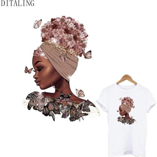 Butterfly Girl Iron On Patches For Clothing Black Women DIY T-Shirt Sticker Heat Transfer Patch On Clothes Thermal Sticker Decal