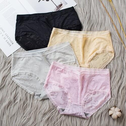 Womens Cotton Panties Underwear Sexy Mid waist Underpants Female Comfortable Lace Ice silk Lingerie Ladies Briefs Underwears