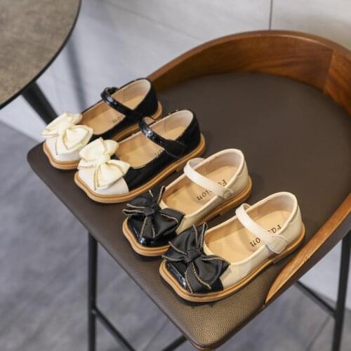 Girls princess shoes autumn 2021 new leather shoes soft sole childrens single shoes bow sweet 21-36 fashion