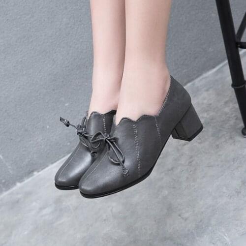 BLXQPYT New Single women shoes 2019 round head thick heel high heel versatile casual bow comfortable deep mouth pumps shoes 8738