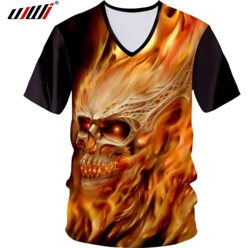 UJWI Dropshipping Tshirts 2018 Summer Man Hip Hop Outwears Jerseys V Neck Tee Shirts Men Cool Print Fire Metal Skull 3d T-shirts