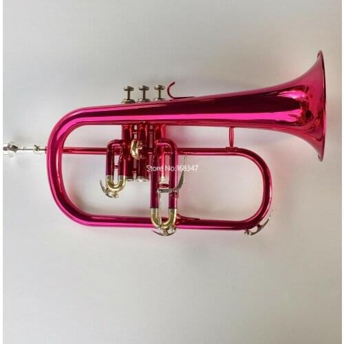 High Quality Bb Flugelhorn Pink Gloss Lacquer Brass Bell Musical instrument Professional With Case Free Shipping
