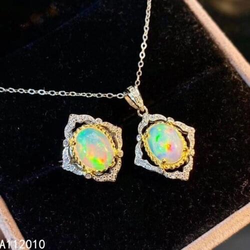 KJJEAXCMY Fine Jewelry 925 sterling silver inlaid natural opal female ring pendant set fashion Support detection