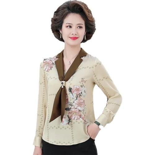 Women Casual Spring Middle Age Loose Shirt 2021 Print Blouse Blusa Feminina Tops and Blouses Pullover Mujer Plus Size 4XL