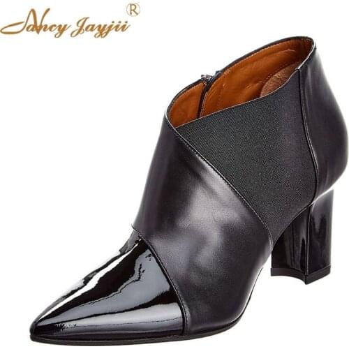 Patent Leather Women Adult Boots Lady Shoes Ankle Zipper Pointed Toe Super High Square heel Mature Novelty Nancyjayjii 2019