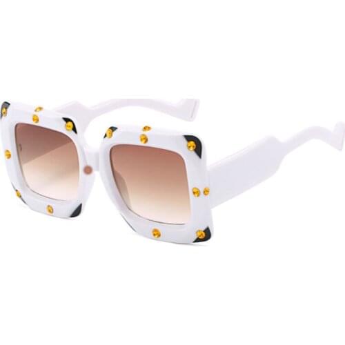 Veshion Diamond-encrusted Square Large Border Sunglasses Women European American Personality Fashion Ladies Sunglasses UV400