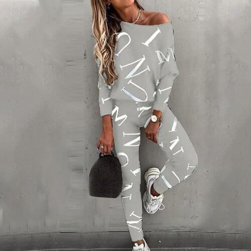 2021 Spring Autumn Casual Outfit Letters Print Long Sleeve Top Spring Women Blouse Pants Tracksuit for Sports 2 pieces sets