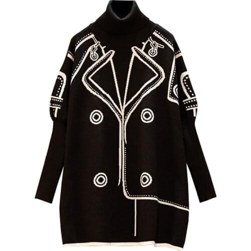 Womens Spring 2021New Sweater Turtleneck Pullover Knitt Sweater Female autumn Bat Sleeve Cloak warm Sweater Plus Size Black Top