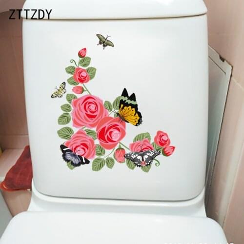 ZTTZDY 22.5CM×25.1CM Rose Butterfly Personality WC Decoration Plant Flower Home Wall Stickers T2-0816