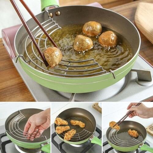 1pc Stainless Steel Semicircle Steam Rack Drain Oil Filter Rack Holder Frying Holder Rack Shelf Kitchen Cooking Tools 26*13cm