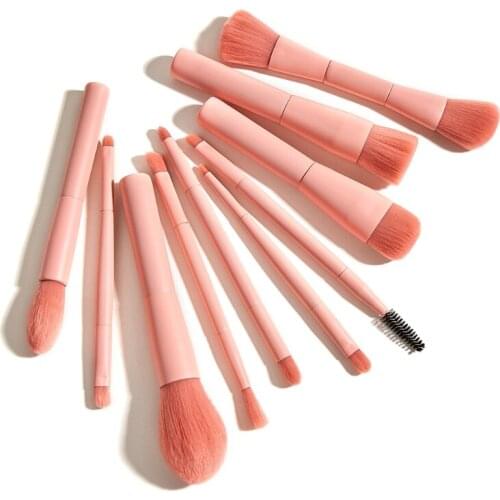 10 Pcs Pink Multifunctional Cosmetic Brush Sets Wooden Handle Makeup Tools Foundation Eyebrow Eyeshadow Brush Make Up