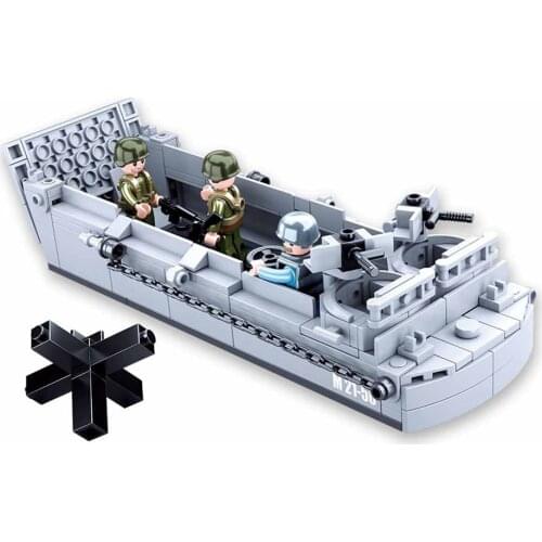 2021 World War 2 WW2 Army Military Soldier City Police SWAT Higgins Landing Craft Model Building Blocks Bricks Kids Toys Gift
