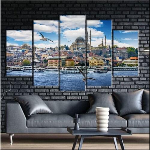 5 PCS Turkey Istanbul Big Mosque Landscape Painting Canvas Table 133X75 CM