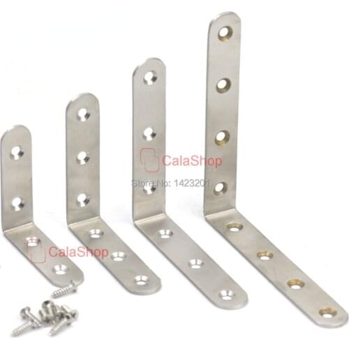 5 Pcs / Lot Thick Stainless steel L-Shape Hinge Corners Fixed Vertical Angle Bracket Furnitures Fitting Corner Connector
