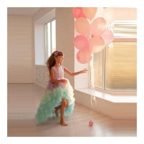 New In Colorful Hi Low Kids Tulle Birthday Party Dresses For Photo Shoot Satin Sleeveless Ruffles Pleated