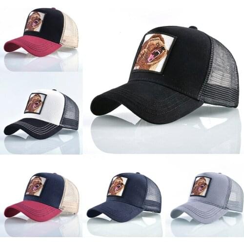 Men Animal Embroidered Bear Mesh Baseball Caps Hip-Hop Trucker Unisex Outdoor Sport Sunhat Women Breathable Snapback Adjust Hat