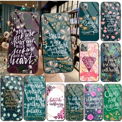 YJZFDYRM Bible Quotes Phone Case Cover Tempered Glass For iPhone 11 Pro XR XS MAX 8 X 7 6S 6 Plus SE 2020 case