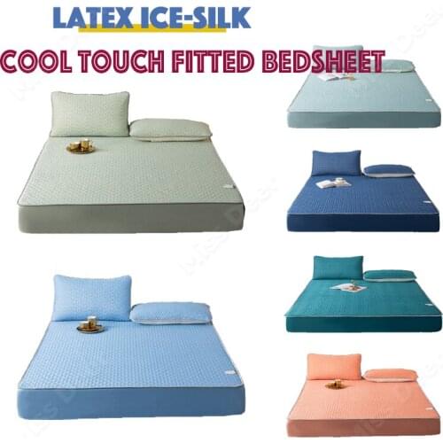 [Cool Touch Bed sheets] 100% Quality Summer Ice Touch 100% Premium Latex Solid Fitted Sheet with Rubber Height 25cm
