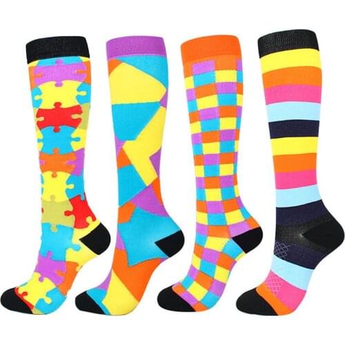 Colorful Stitching Compressive Stockings Nurse Men Women Cartoon Candy Color Trend Hip-Hop Funny Striped Sports Nylon Socks Gift
