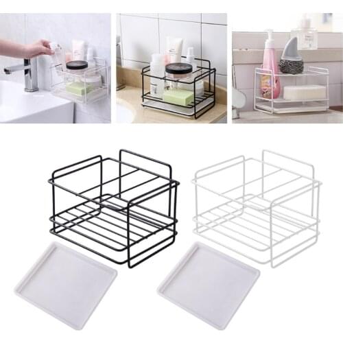 Sponge Holder Soap Drain Storage Rack Kitchen Sink Organizer Rag Dishcloth Brush Iron Shelf Stand Bathroom Kitchen Accessories