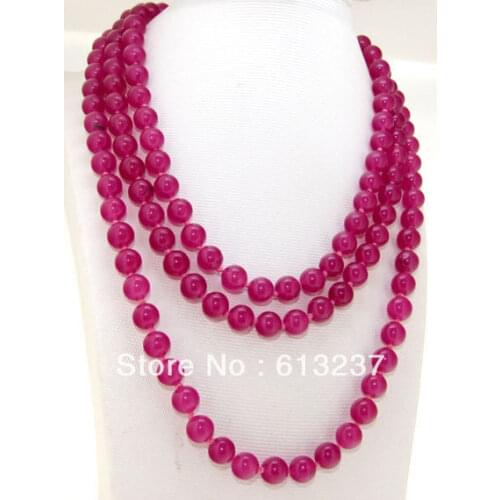 Hot free Shipping new 2021 Fashion Style diy 8mm pink carnelian onyx agat stone Round Beads Knotted Necklace Long 58" MY5191