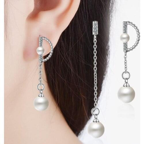 KOFSAC Temperament Long Simple Pearl Stud Earring Fashion 925 Sterling Silver Earrings For Women Anniversary Party Jewelry Gifts