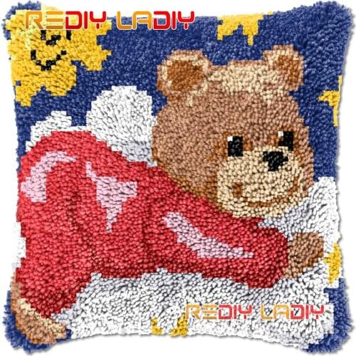 Latch Hook Cushion Red Teddy DIY Needlepoint Kits Chunky Acrylic Yarn Arts Crocheting Lofty Pillow Case Hobby & Crafts