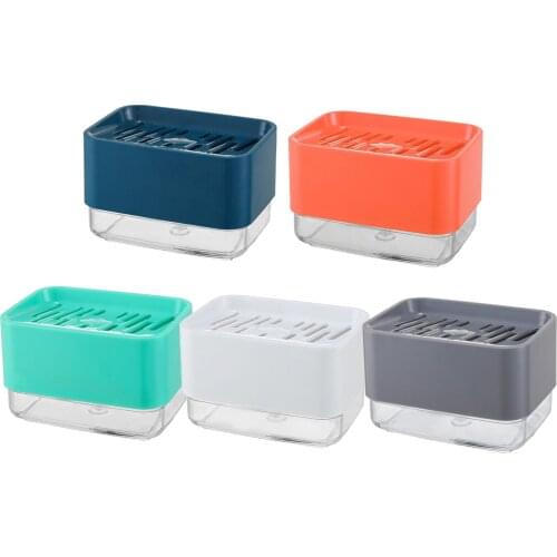Kitchen Soap Dispenser with Drainage Sponge Holder Instant Refill Soap Caddy Box