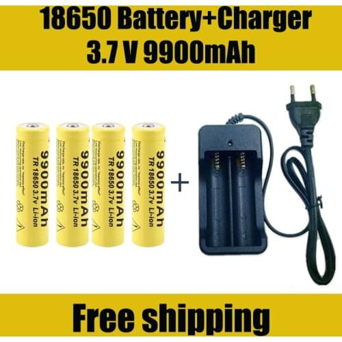 18650 Battery Rechargeable Battery 3.7V 18650 9900mAh Capacity Li-ion Rechargeable Battery For Flashlight Torch Battery+Charger