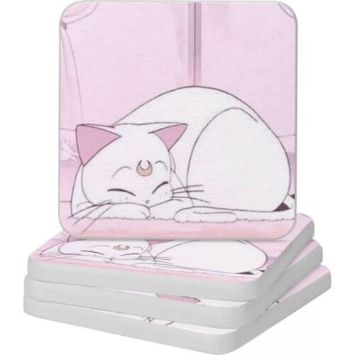 Cute Kawaii Sailor Moon Anime Diatomaceous Earth Square Round Shape Coaster Resistant Water Cup Bonsai Mat Soap Pad 10x10cm