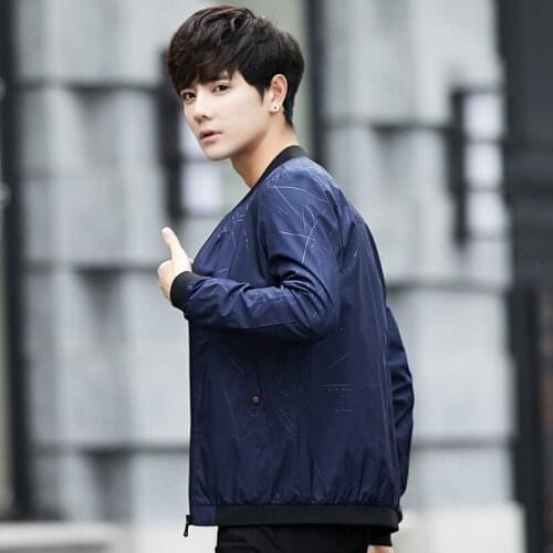 Mens Jackets and Coats Autumn Winter Long Sleeve Armygreen Blue Black Zipper Polyester Clothes