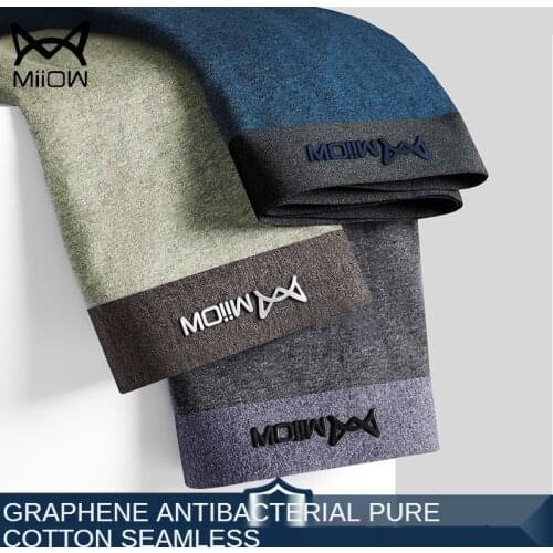3Pcs/Lot Miiow Graphene Mens Underwear, Pure Cotton, Antibacterial Inseam Boxer Pants, Breathable In Autumn and Winter No Trace