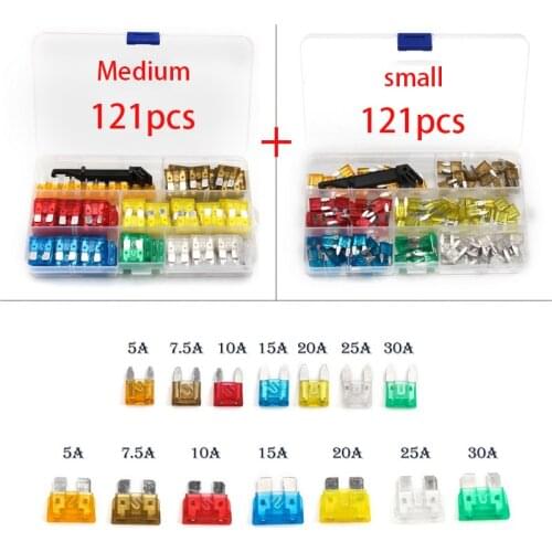 242Pcssmall and medium size blade car fuse combo set suitable for car truck 5/7.5/10/15/20/25/30A aluminum fuse with plastic box