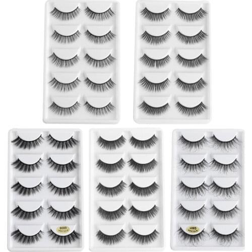 5 Pairs Natural Handmade Lashes 3D Mink Hair False Eyelashes Long Wispy Fluffy Fake Eye Lashes Makeup Extension Reusable Lashes