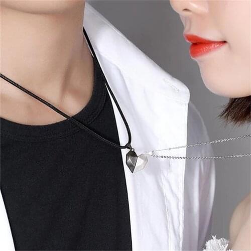 Couple Necklace 2pcs Magnetic Couple Necklace Lovers Heart Pendant Distance Faceted Necklace Women Valentines Day Gift #WS