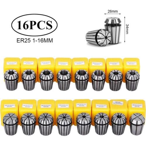 16Pcs ER25 Accuracy Spring Collet Chuck 1mm-16mm Collet Chuck For CNC Milling Lathe Tool Spindle Motor Machine ER 25Collet Chuck