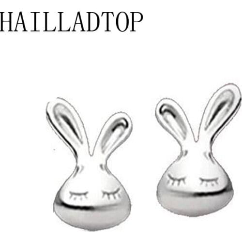 Silver plated Stud Earrings French Design Cute Rabbit Shape 3D Design Pendientes Plata Brincos Luxury Jewelry Cute Rabbit