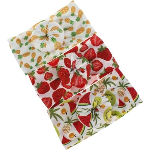 10pcs/lot,16.5*8.5cm Fashion Summer print Nylon Bow Headband Newborn Bowknot Round Ball Headwrap Girl Kids Hair Band