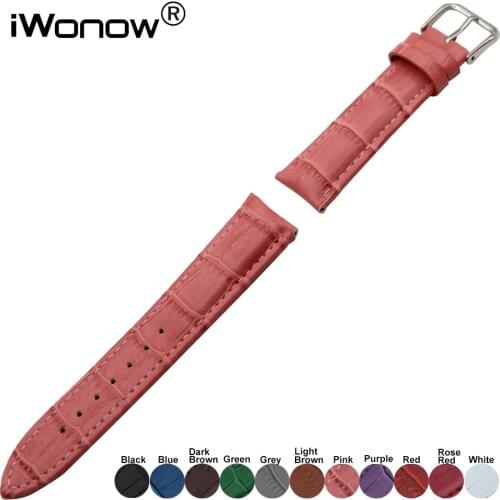 Genuine Leather Watchband 8mm 10mm 12mm 14mm Universal Watch Band Small Size Women Strap Steel Buckle Wrist Bracelet Pink Black
