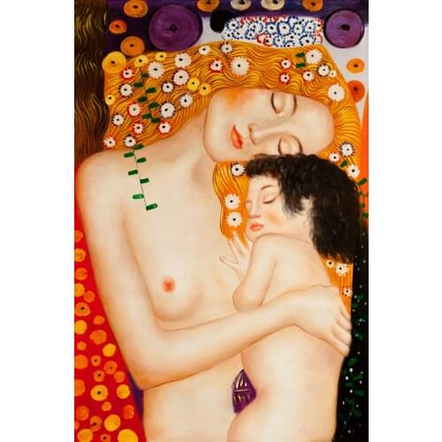 Handpainted Gustav Klimts Oil Reproductions - Le tre eta della donna (Mother and Child) Nude Painting on Canvas Art Pictures