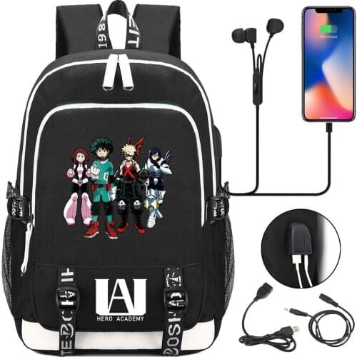 My Hero Academy Cosplay Backpack anime Students School Shoulder Bag USB Charge Laptop Travel Rucksack Boys Girls School Backpack