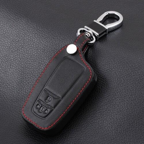 Car-styling Black Leather car key holder cover case keychain For Toyota CHR C-HR 2017 Prius 2 buttons remote keyless accessories