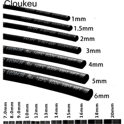 5Meter Insulation Heat Shrinkable Tube Black Diameter 1 mm 1.5 2 2.5 3 3.5 4 5 6 8 10 12 15 16 MM Cable insulation tube