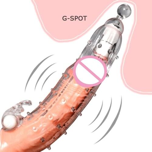 Vibrating Penis Sleeve Reusable Condoms Penis Enlargement Vibrator Delay Ejaculation Sex Toys for Men Intimate Goods