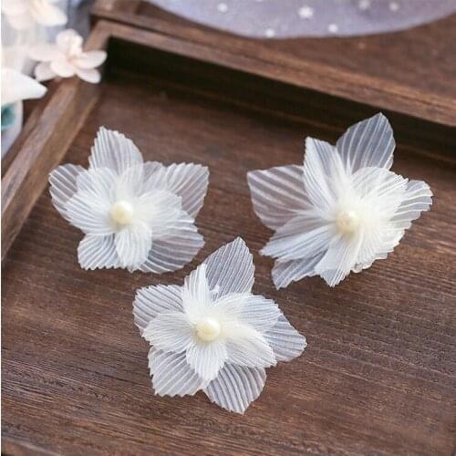 3pcs Girls White Daisy Pearl Flower Fabric Hair Clip Wedding Bridal hair accessories Women hair pin beach holiday hair jewelry
