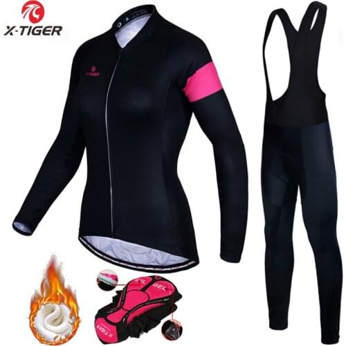 X-Tiger Women Classic Super Warm Cycling Jersey Set MTB Bicycle Sportswear Winter Thermal Fleece Bike Clothes Cycling Clothing
