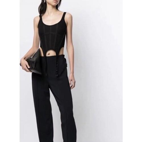 2021 Summer New Sweet Style Small Fishbone Solid Color Slimming Waist Sling Commuting Fashion Avant-Garde Simple Vest Top