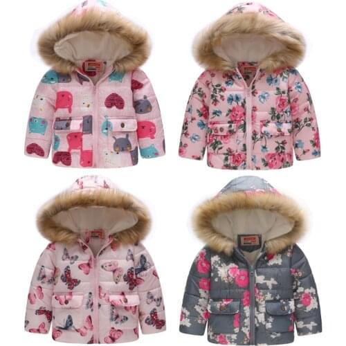 Winter Kids Faux Fur Collar Jacket Baby Fleece Coat Girls Parkas Warm Snowsuit Padded Boys Winter Outerwear Fleece Cotton Jacket