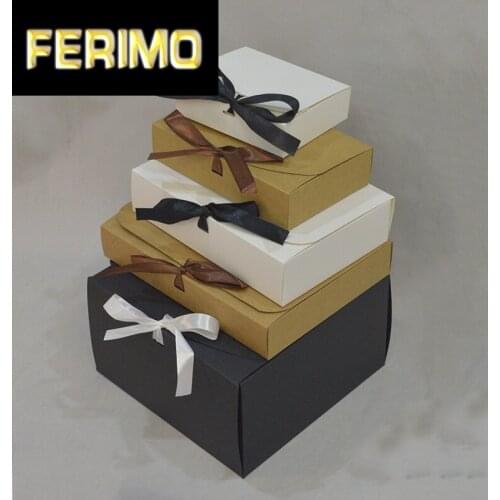 10pcs kraft paper box with ribbon craft paper boxes for packaging custom paper gift box for gifts big size brown printed boxes