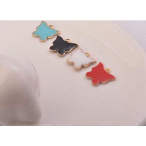 10pcs/lot 10*10mm Metal Copper Enamel butterfly Charms Golden Two-Sides Enamelled Aniaml Pendant